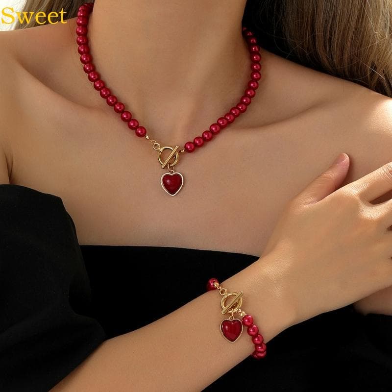 Coração Pingente Colar Jóias Pulseira Frisada Para Elegantes