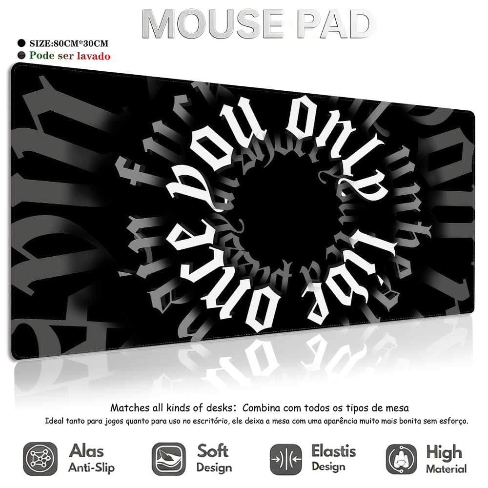 Mouse Pad Gamer Dark Preto Branco Premium 800x300mm Antiderrapante com Borda Costurada Reforçada