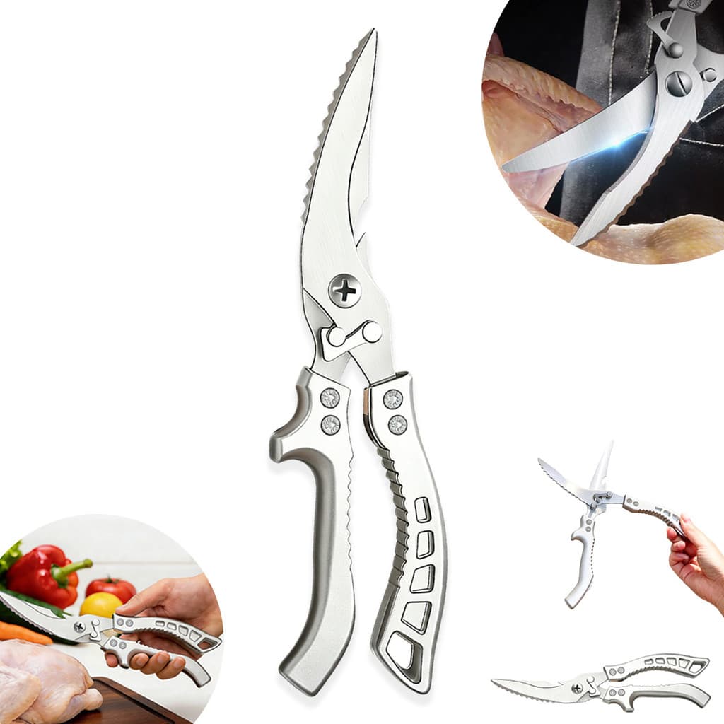 Tesoura de Cozinha Profissional Aço Inoxidável – Corta Frango, Peixe, Carne e Ossos | Cabo Ergonômico Antifadiga