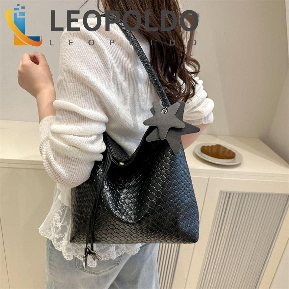 LEOPOLDO Weave Tote Bag , Underarm Bolsa Pu De Grande Capacidade , Balde De Ombro Prateada Coreana