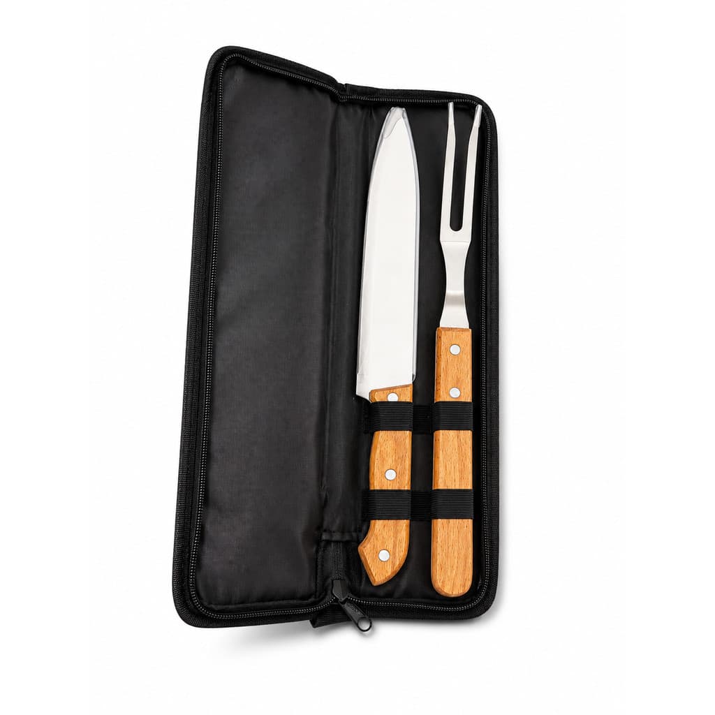 Kit Faca e Garfo Para Churrasco Conjunto Aço Inox Com Estojo Presente Dia dos Pais Profissional
