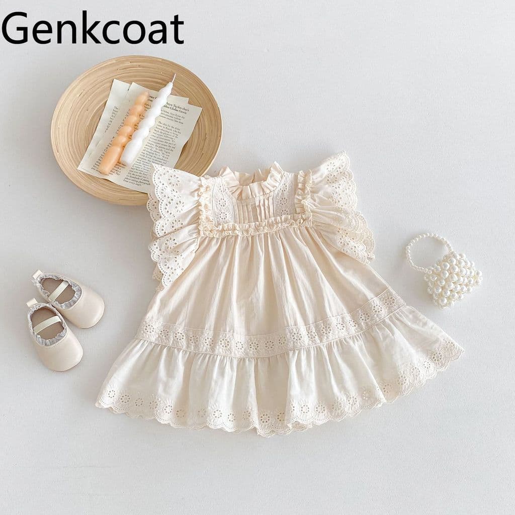Verão meninas algodão linho temperamento renda costura vestido bebê menina estilo ocidental vestido de princesa crianças