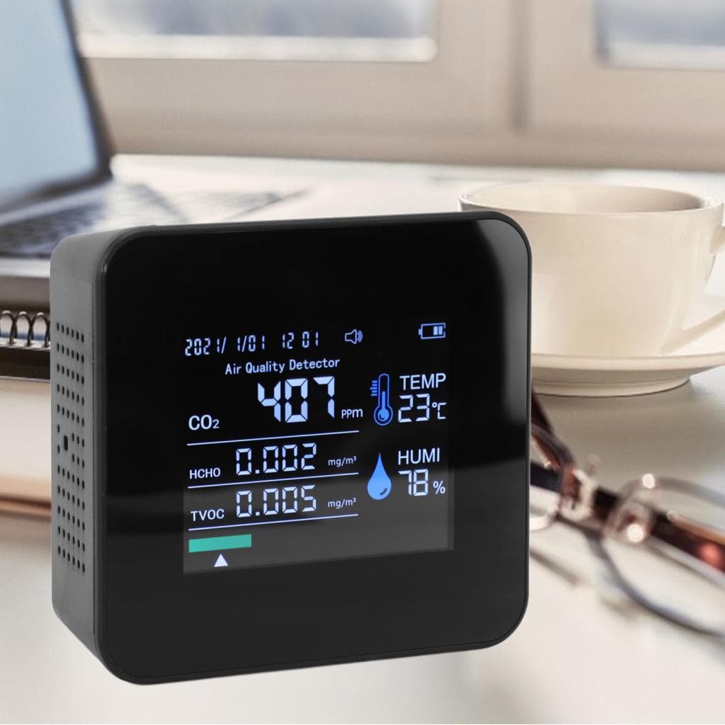 Monitor de qualidade do ar interno 9 em 1 PM2.5 PM10 PM1.0 CO2 HCHO TVOC Testador de exibição de tempo de temperatura e