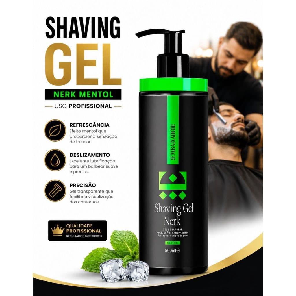 Nerk Shaving Gel Mentol 500ml Gel De Barbear Profissional