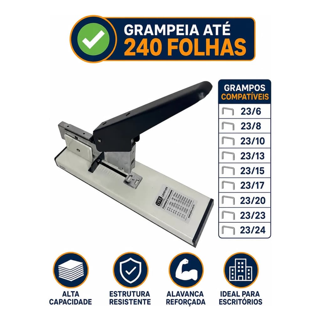 Grampeador Metal 240 Folhas Profissional Grande Escritório