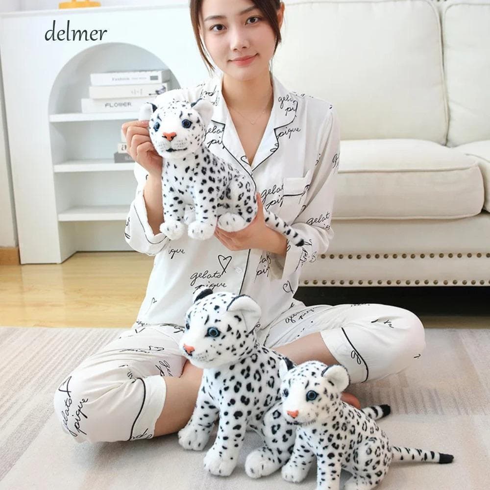 Brinquedo de pelúcia simulado de leopardo-das-neves DELMER, brinquedo de pelúcia de cheita bebê, modelo fofo ST6U