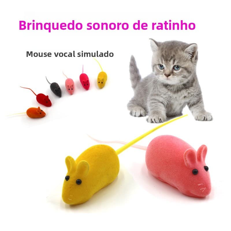 Ratinho sonoro para gato de estimação, brinquedo sonoro para gato, ratinho sonoro simulado com acabamento flocado.