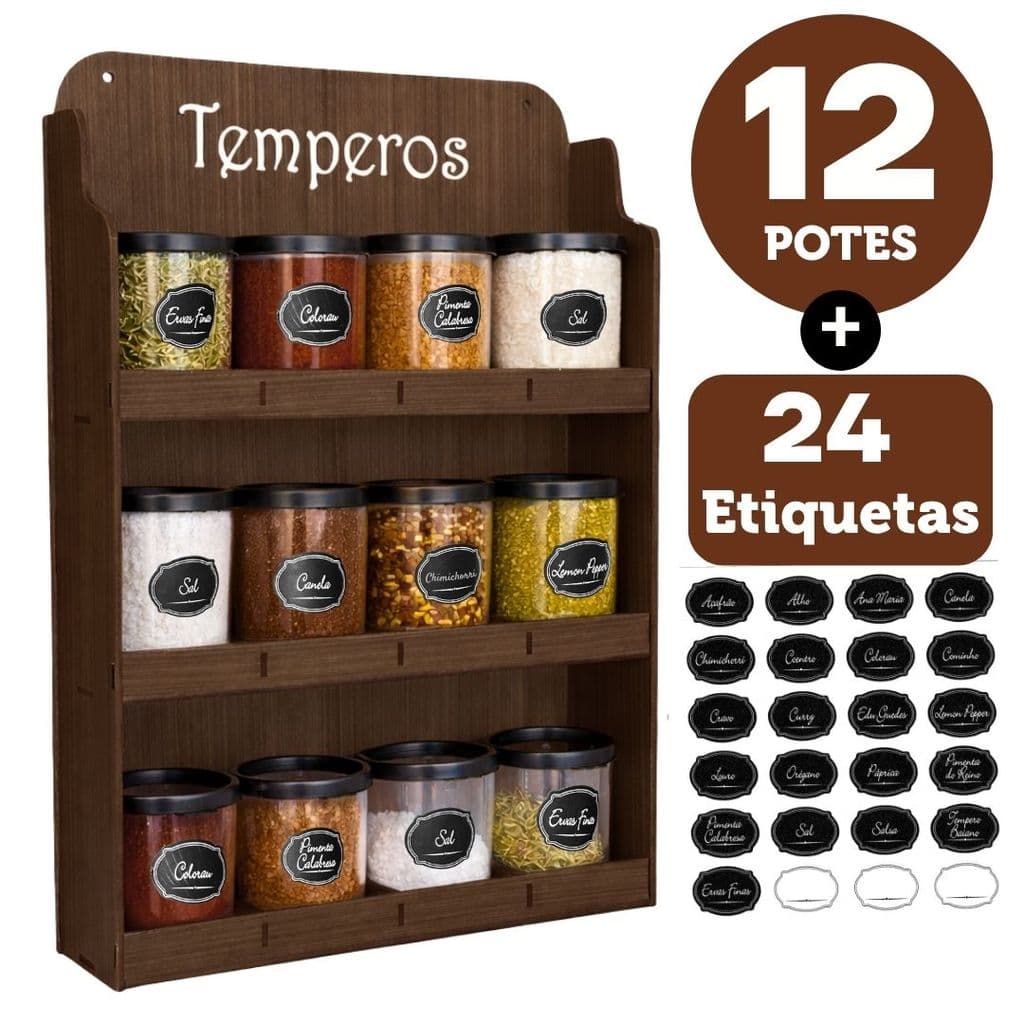 Prateleira Porta Condimentos Suporte Em Madeira Porta Tempero de Parede Potes + Adesivo Cozinha Casa