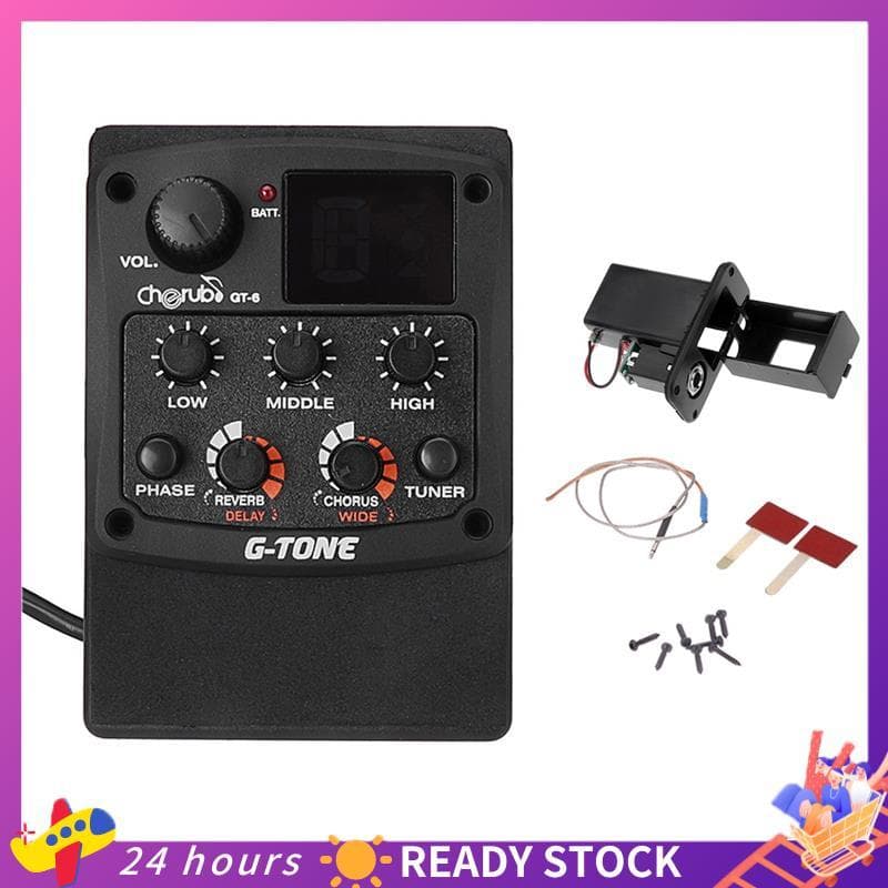 G-Tom GT-6 Guitarra Acústica Pré-Amplificador Piezo Captador 3 Bandas EQ Equalizador LCD Sintonizador Reverb Atraso Coro