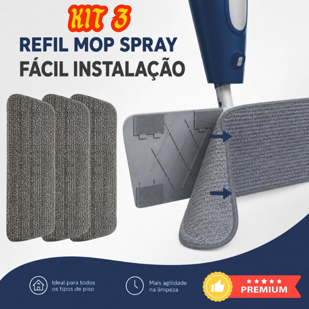 Kit 3 Refil Mop Spray Pano Microfibra Reposição Limpeza Pisos Clean Tech Profissional