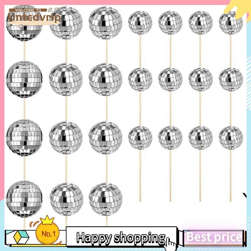 24 Pçs Bola De Discoteca Cupcake Toppers Feliz Aniversário Bolo Topper Picaretas Tema Decoração Do Para Festa Fácil De U