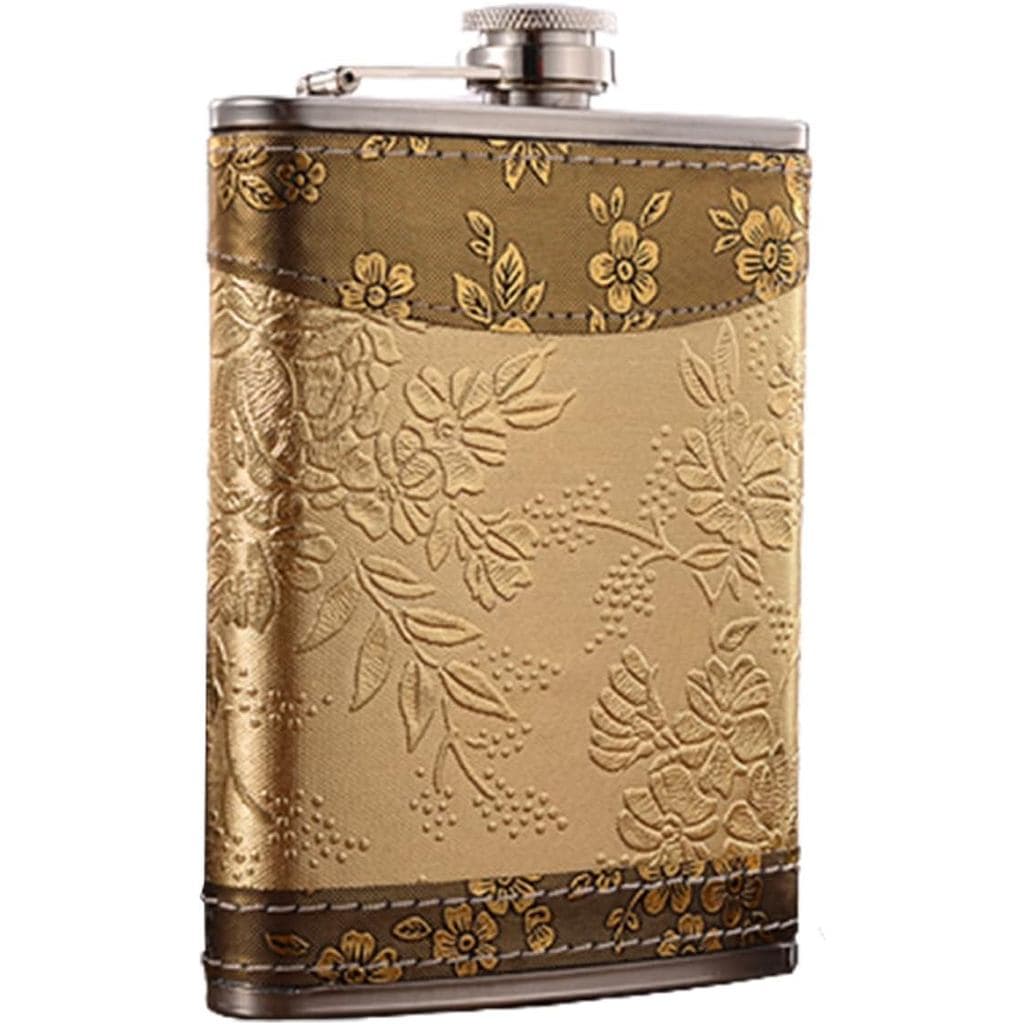 Cantil de Bolso com Padrão Dourado 8oz para Homens/Mulheres, Cantil Vintage Personalizado, Cantil de Whisky Portátil, Ca