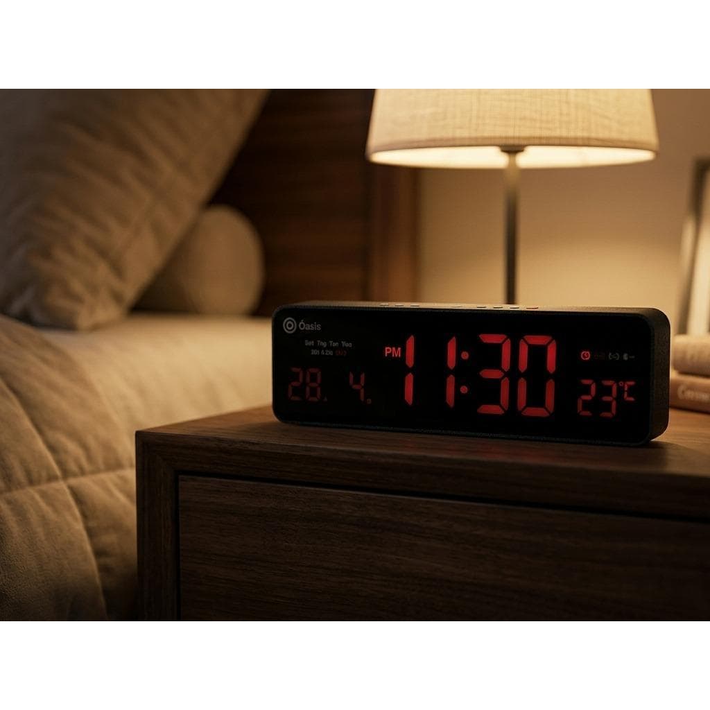 Relógio de Parede LED Multifuncional - Data/Alarme/Temperatura USB - Oásis