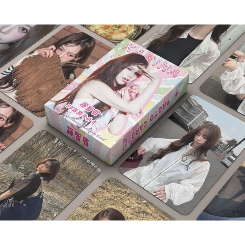 50 Pçs/Caixa KARINA Photocards Álbum Laser Lomo Cartões Solo Kpop Coleção À Venda JY