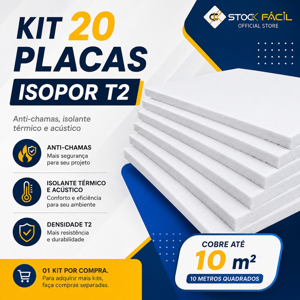 20 Placas Isopor T2 Anti Chamas Isolante Térmico Acustico Forro Teto