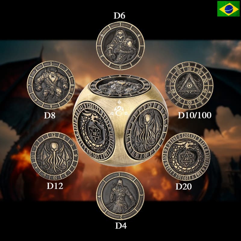 Jogo de Tabuleiro com Dados de Metal 7 em 1 |     Rotação poliédrica hexagonal |     Jogo de Tabuleiro Dungeons and Drag