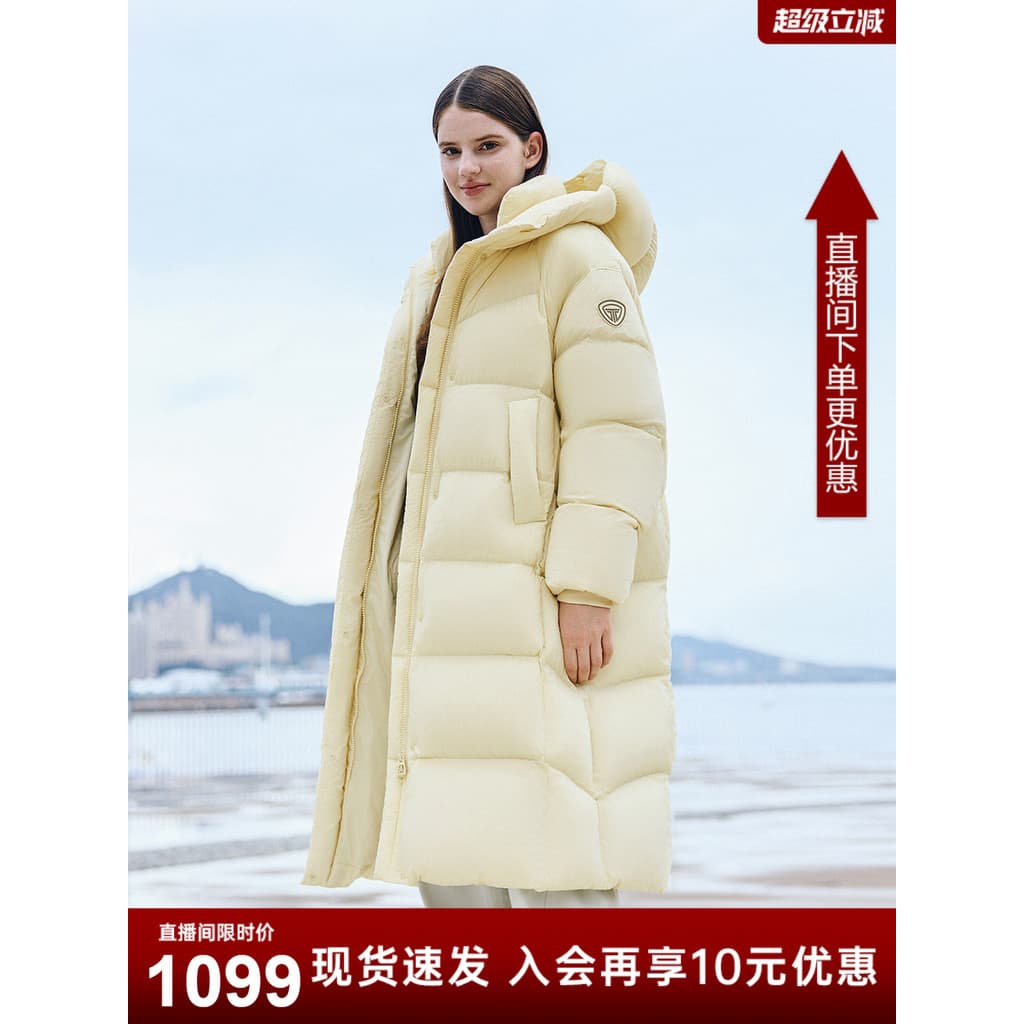 Tamboer 2025 inverno novo estilo Puff para baixo jaqueta feminina estilo longo com capuz fofo e confortável jaqueta de p
