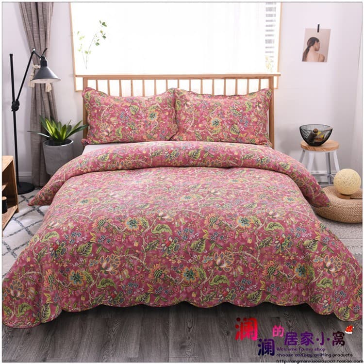 Capa de cama de algodão de exportação vermelha americana Conjunto de três peças Colcha acolchoada lavada coreana Colcha