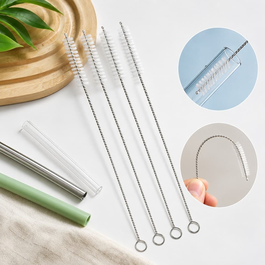 KIT Escova Limpeza Canudo Flexível 22cm Escovinha