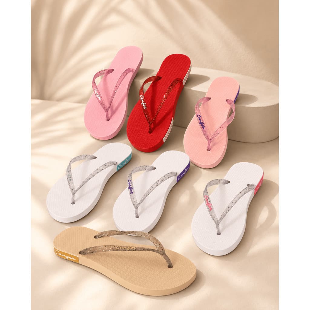 Chinelo Canfer Feminina Tiras Transparentes com Glitter e Palmilha Texturizada