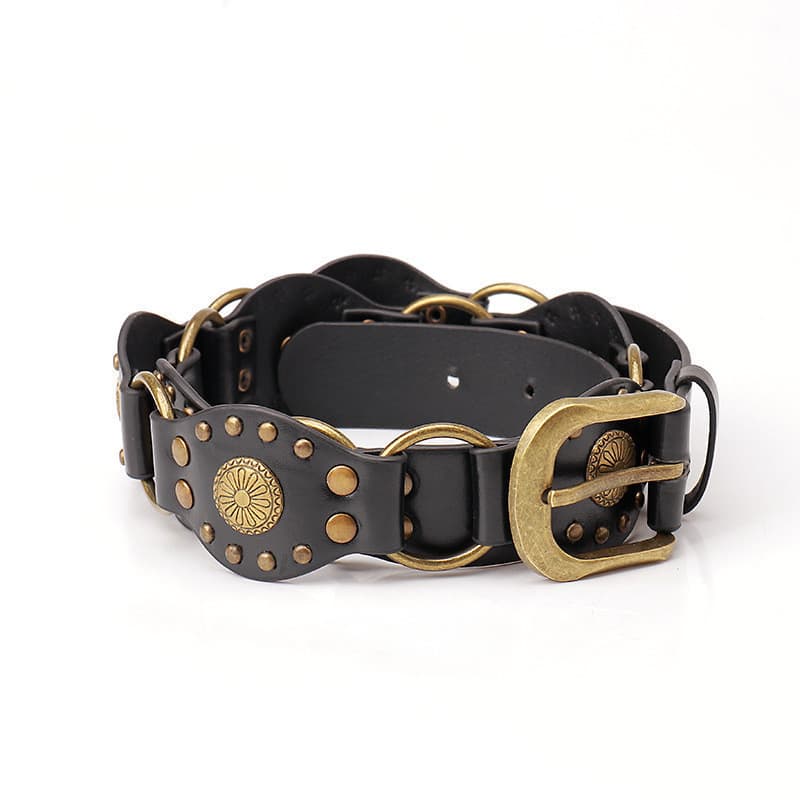 Moda Preto Estilo Ocidental Exagerado Cowboy Disco Largo Cinto Fivela De Metal Vintage Durável Para Mulher