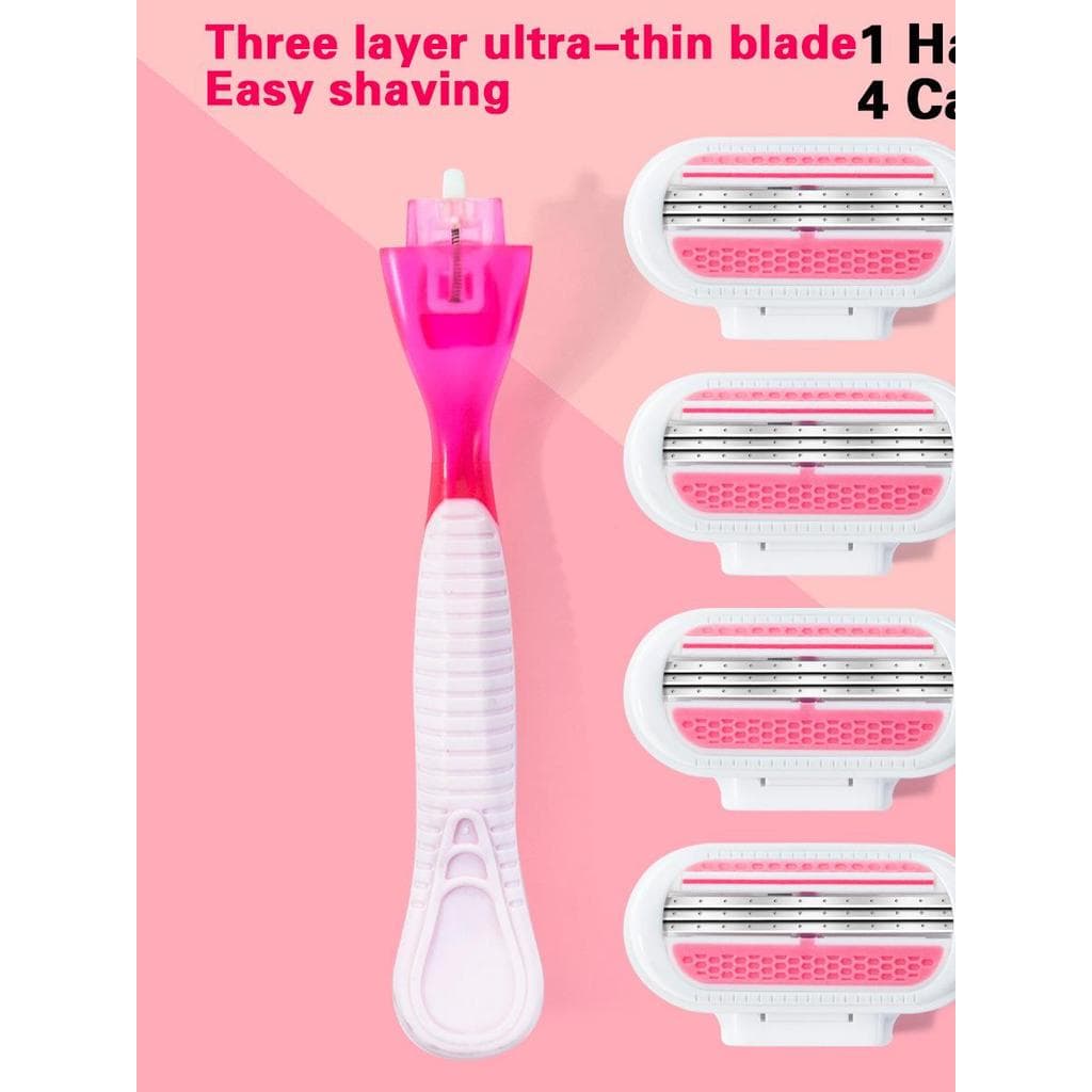 Lucky Bem-estar/JIFULI Barbeador Manual de três camadas para mulheres iniciantes removedor de pelos e conjunto de lâmina