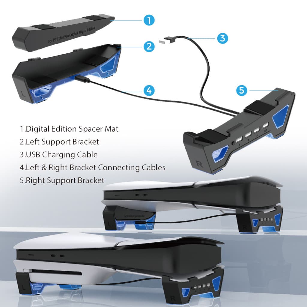 Suporte Horizontal Compatível Com Disco PS5 Slim E PS5 Pro Edição Digital , Para Console RGB 4 Portas USB , 3 De Carrega