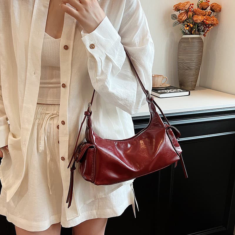 Bolsa feminina Bao Store com alça de couro, bolsa de ombro, alça para usar sob o braço, moda coreana, formato quadrado,