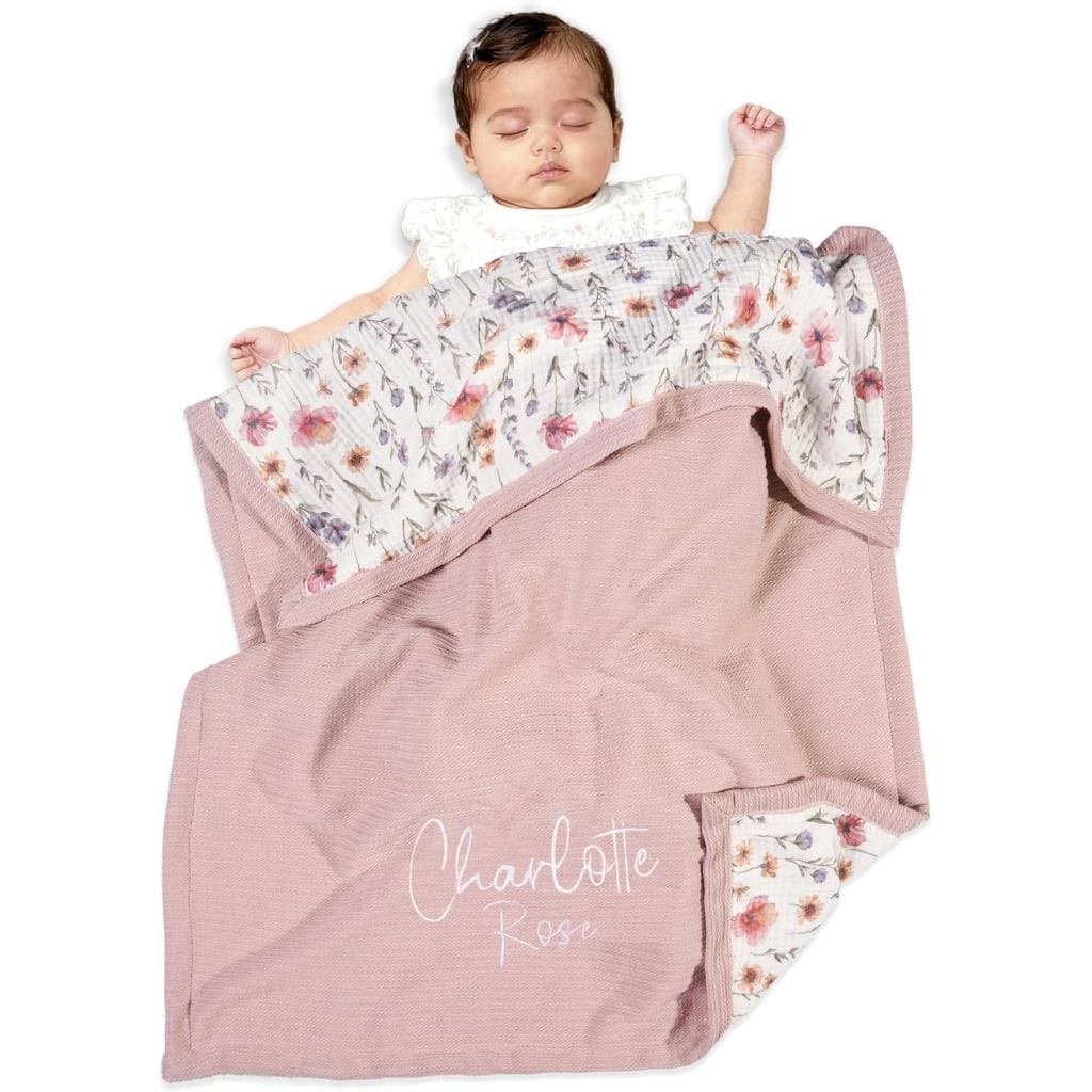 Manta Personalizada para Bebê com Nome – Manta de Tricô Personalizada, 27x40in, Manta Bordada Floral para Quarto de Bebê