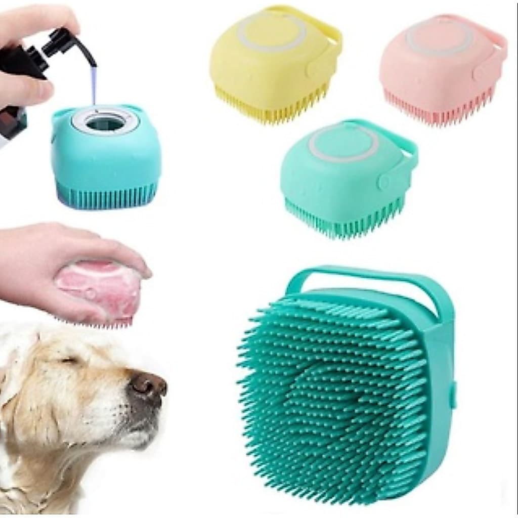 Escova De Banho Para Animais De Estimação Com Dispensador De Shampoo , Silicone Macio , Pente De Massagem , Purificador