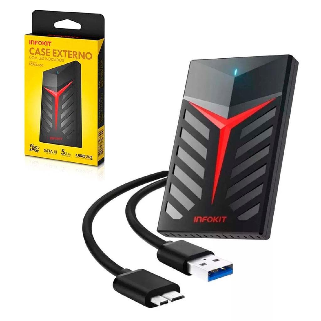 Case Gaveta HD SSD Externo 2.5 Pol Sata 3 USB 3.0 Velocidade 5.0 Gbps Suporta Até 3TB