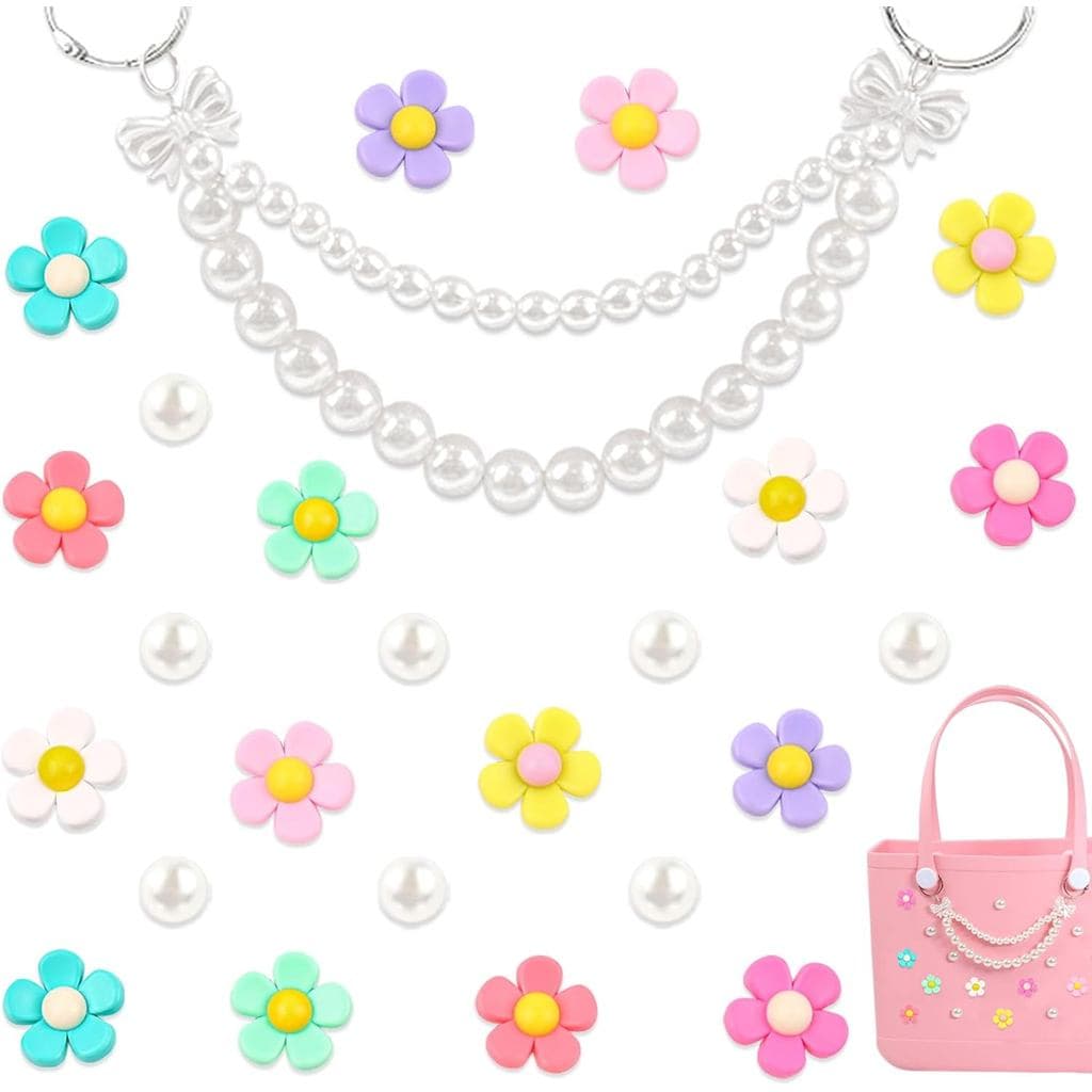 Hroatpk Charms para Bogg Bag, Pérolas e Flores para Acessórios de Bogg Bag Compatíveis com Simply Southern Beach Bag Tot