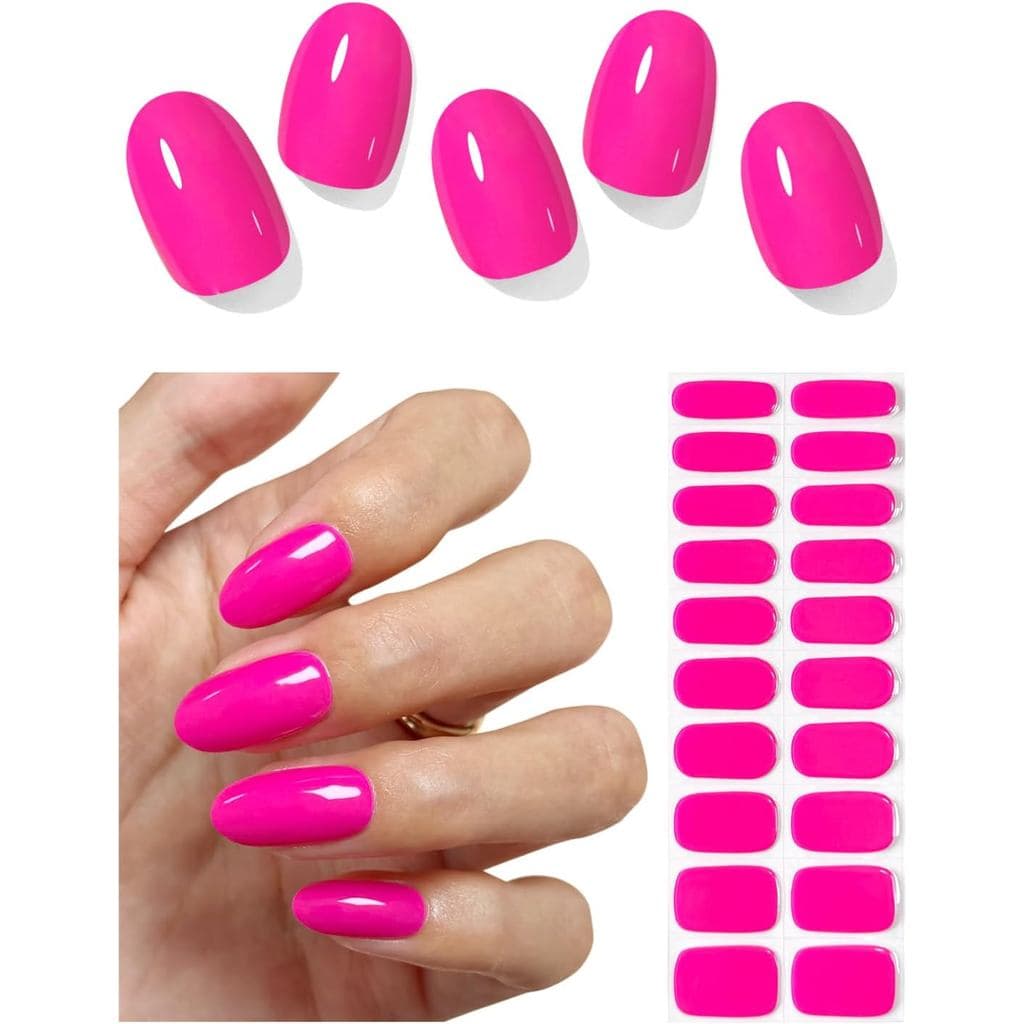 AutyaMee Tiras de Gel Semi-Curado para Unhas (Rosa Choque N1), Sólidas, 20 Peças, Adesivos de Gel para Unhas de Verão, Q