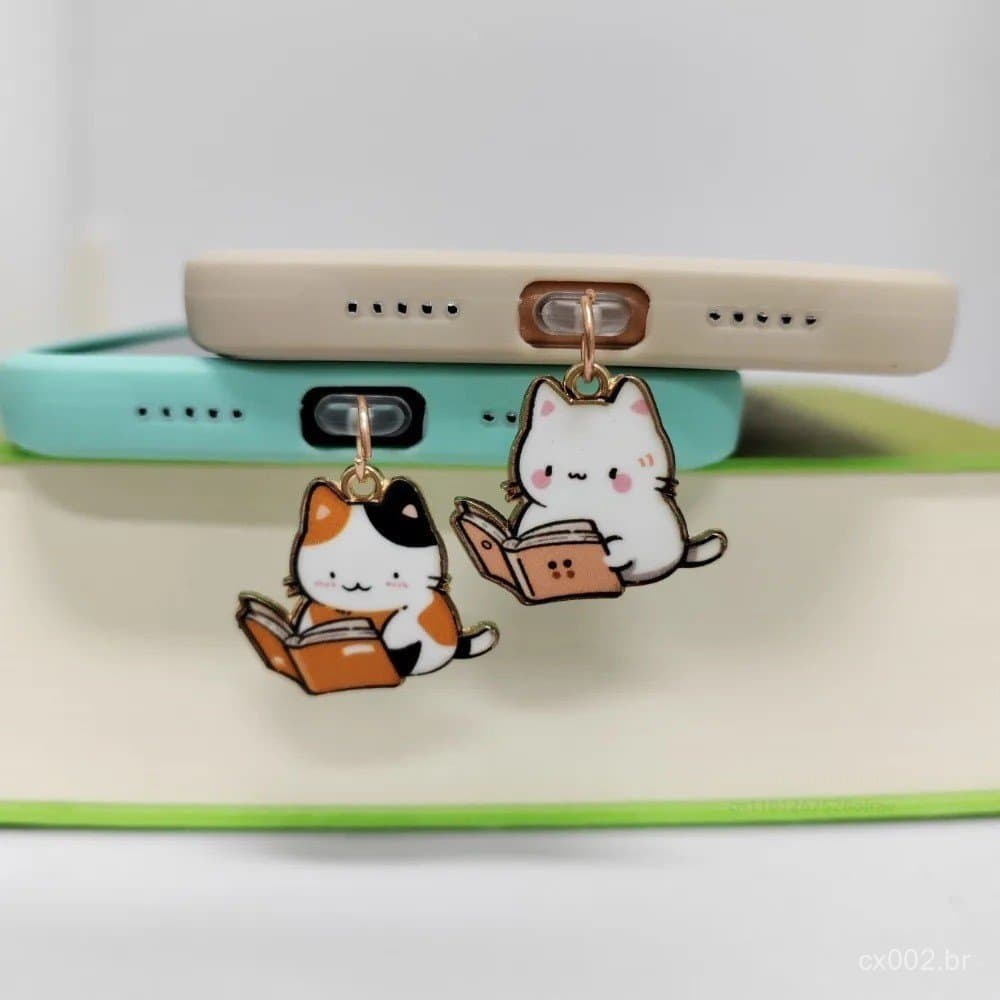 Kawaii Dos Desenhos Animados Poeira Plug Leitura Gato Carga Porta Para iPhone Tipo C Anti Tampa Pendurado Telefone Pinge