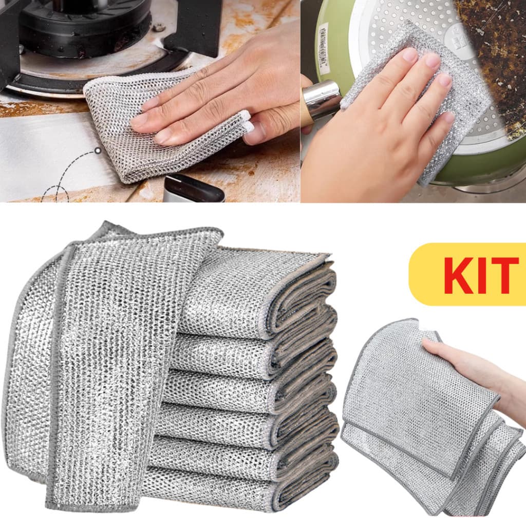 Kit Panos de Limpeza Malha de Aço, Remove Gordura Para Panelas, Fogão e Louça Reutilizável