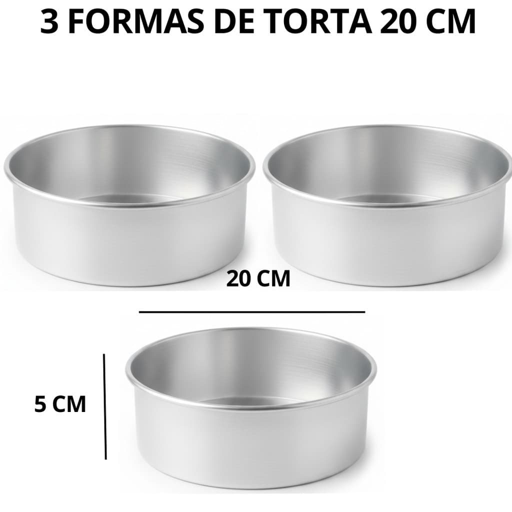 Kit 3 Formas Assadeiras Redondas  Tamanho 20Nº de Bolo Tortas de Alumínio Polido com Bordas Reforçadas