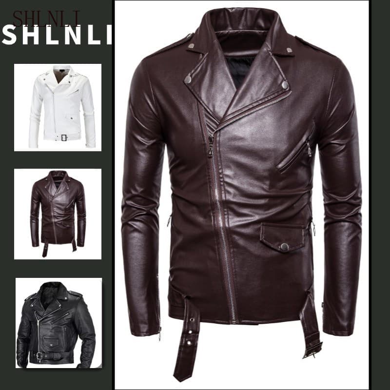 Outono Inverno Masculino Coreano Motociclista Fino Ajuste Jaqueta De Couro Do Plutônio Moda Britânica Falso Motocicleta