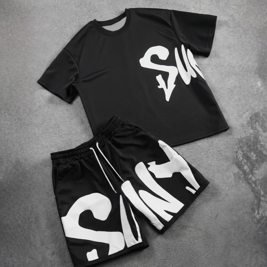 Conjunto Camiseta + Short Masculino Oversized Streetwear Casual Estampado Premium