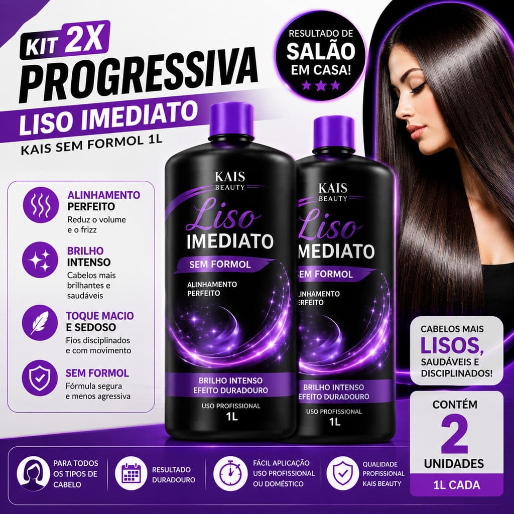 Kit 2 Progressivas Kais Sem Formol 1L Alinhamento Capilar Liso Imediato