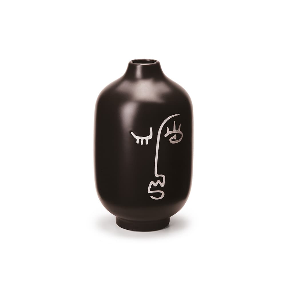 Vaso Decorativo de Cerâmica Face Preto 23x14cm Mart