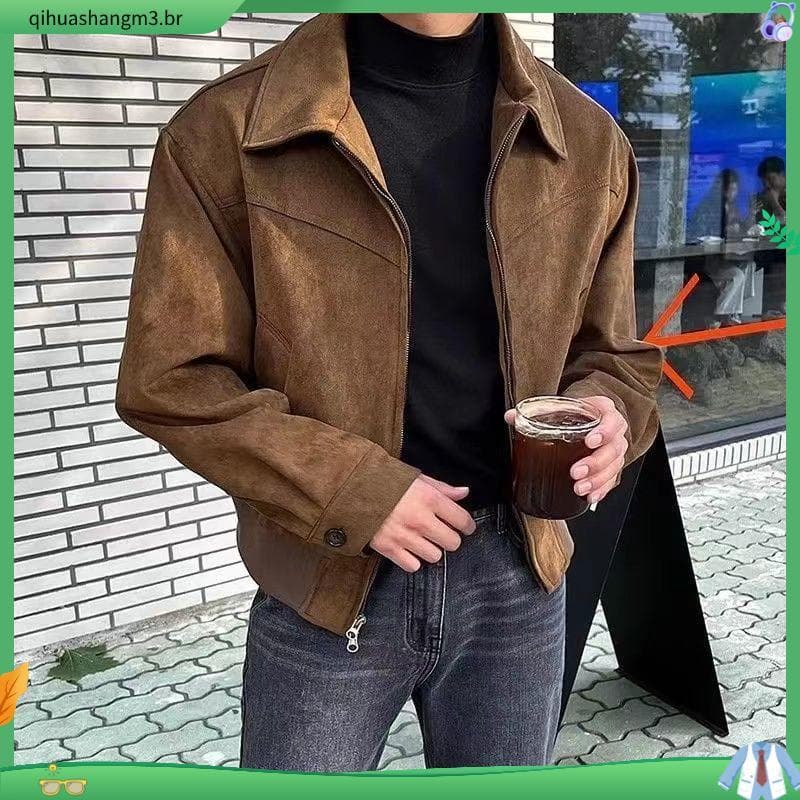 Jaqueta masculina primavera outono estilo High-End lapela solta engrossado inverno novo estilo moda jaqueta curta estilo