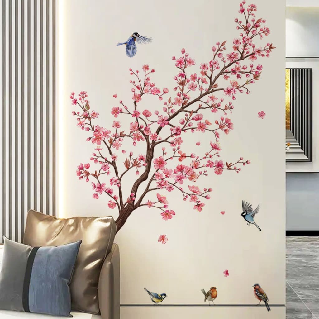 Adesivos de parede com ramo de flor de pêssego em novo estilo para decoração de ambientes acolhedores EFMS