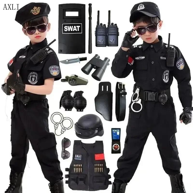 Fantasia de Policial Infantil para Cosplay, Conjunto com Calças, Camisa e Chapéu, Fantasia de Policial para Halloween K