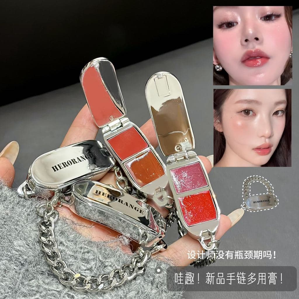 [Autêntico oficial] HERORANGE Pulso Duas Cores Lip Cheek Multiuso Bálsamo Batom Espelho Brilho de Água Brilho Labial Hid