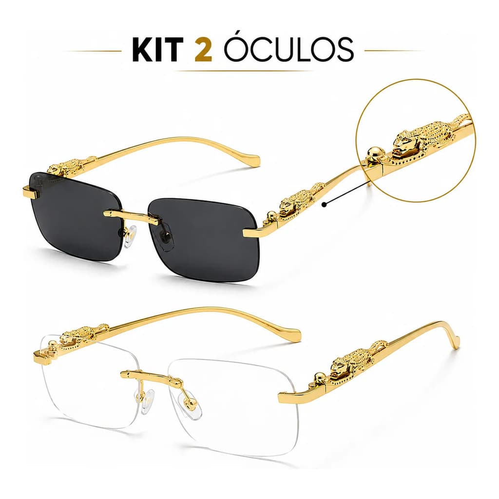 Kit 2 Óculos De Sol Leopardo Dourado Luxo Unissex Uv400