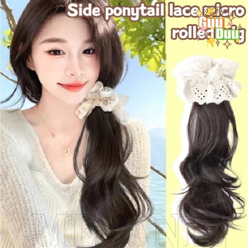 [Guudu] Peruca De Laço De Cabelo Com Rabo De Cavalo Lateral-Para-Acessórios Vestir-Trança De Festa De Namoro-Doce , Y2k