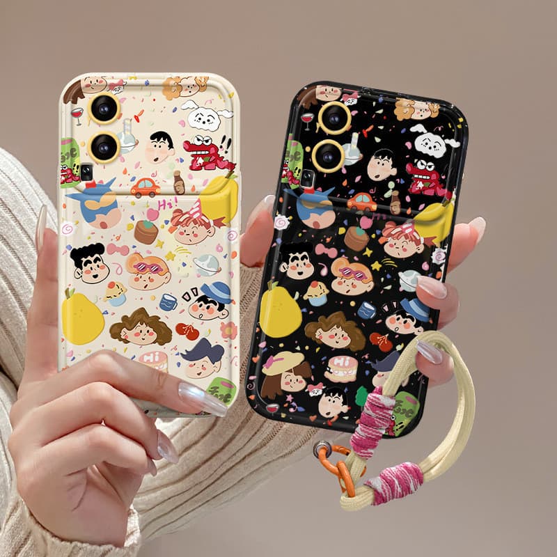 Adequado para vários tipos de capas de telefone Cute Graffiti Shin-Chan Lanyard Flip Mirrors