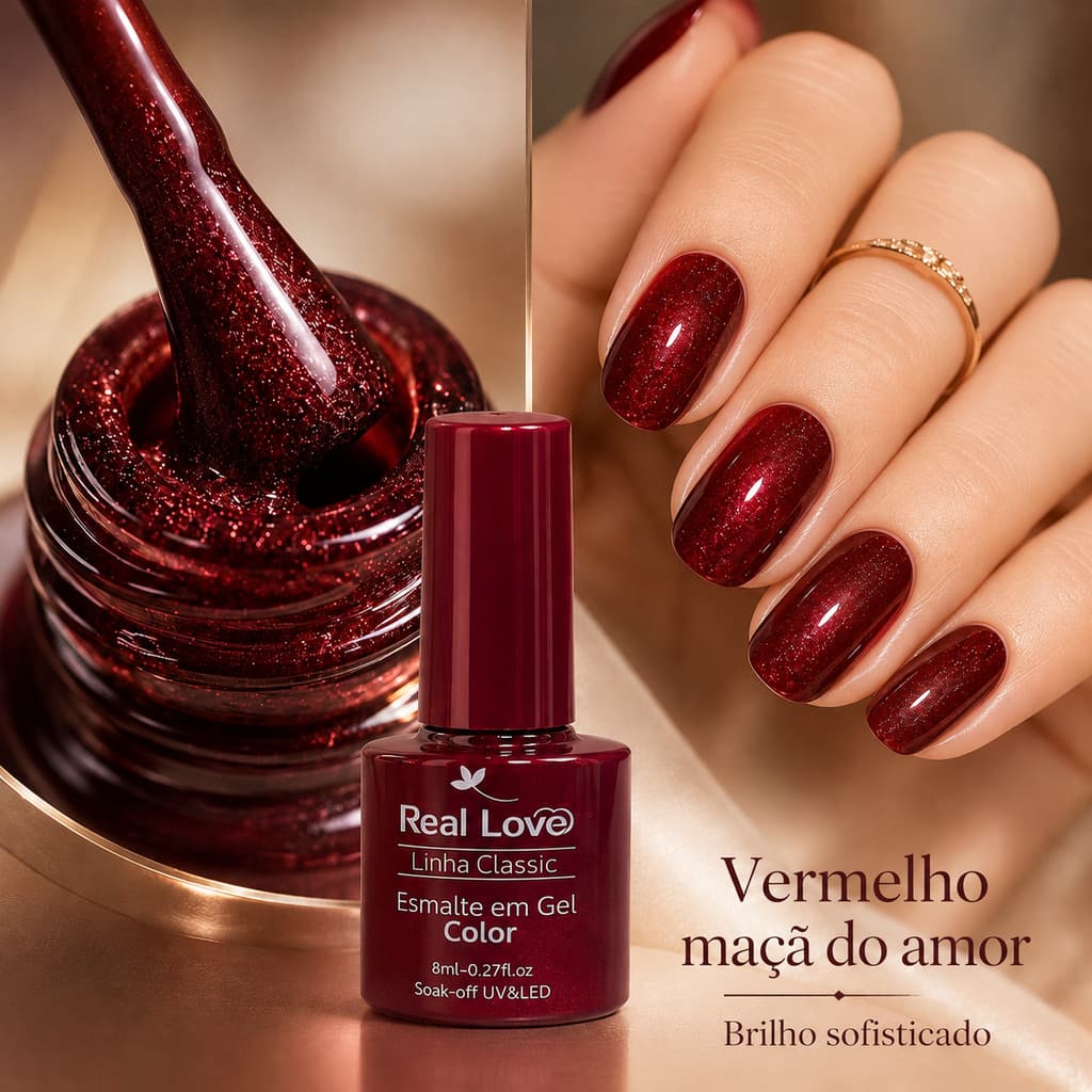 Esmalte em Gel Real Love Linha Classic 8ml Vermelho Maçã do Amor UV LED