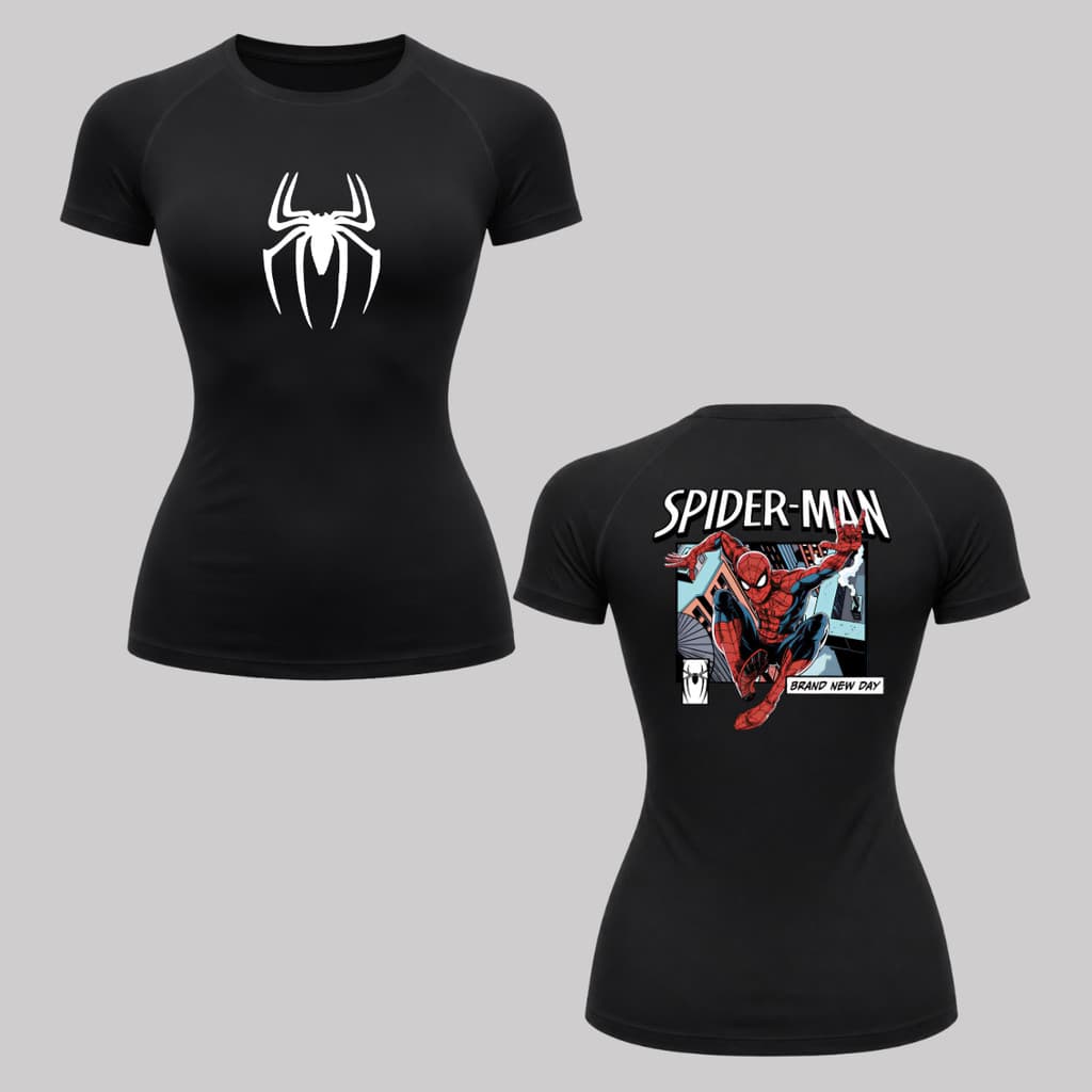 Camiseta Feminina Segunda Pele UV 50+ Compressão Manga Curta Estilo Aranha