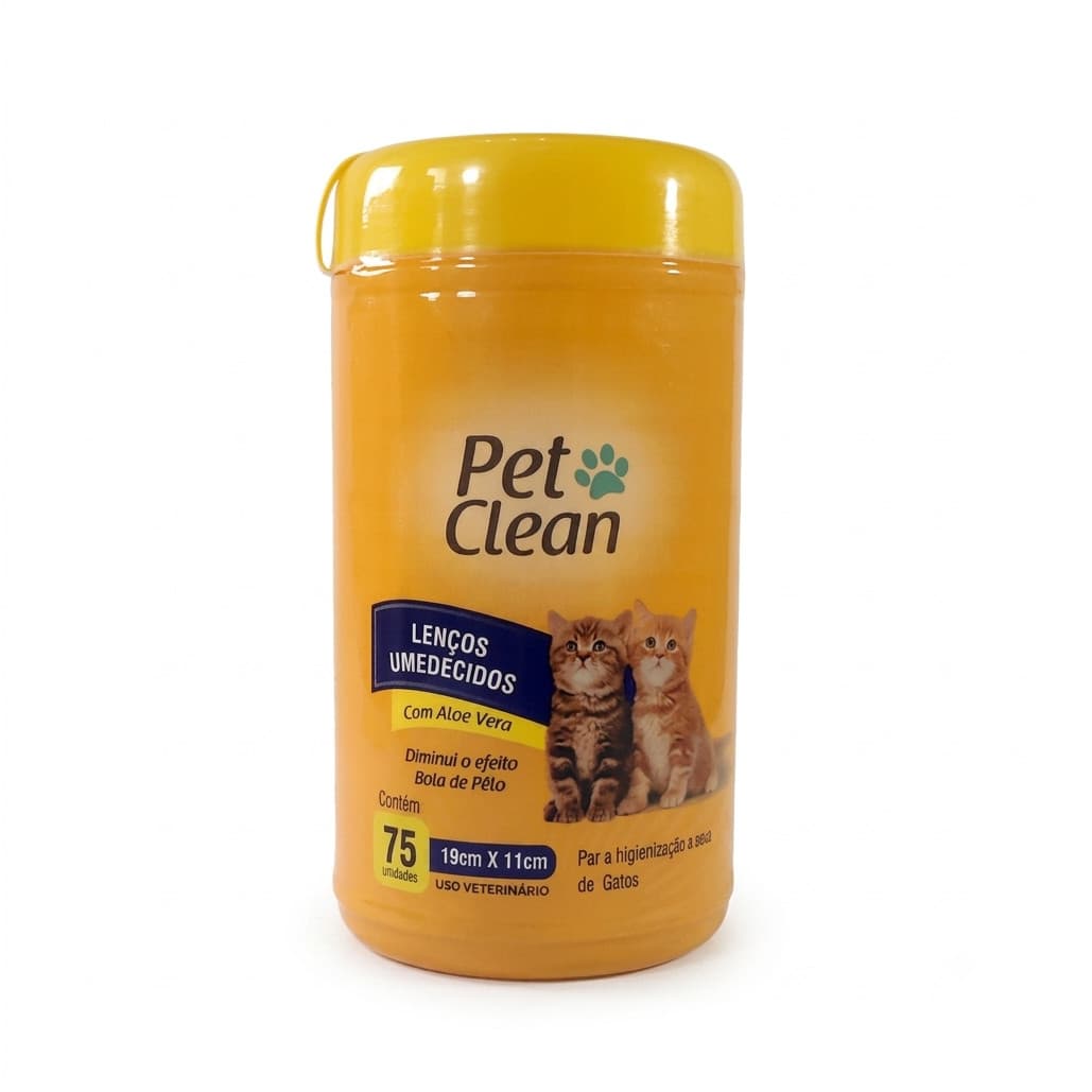Lenço Umedecido para Gato Pet Clean - 75 Unidades Banho a seco